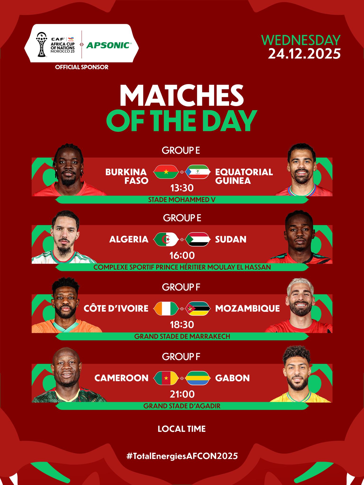 CAN 2025: Résumé des matchs du 24 décembre