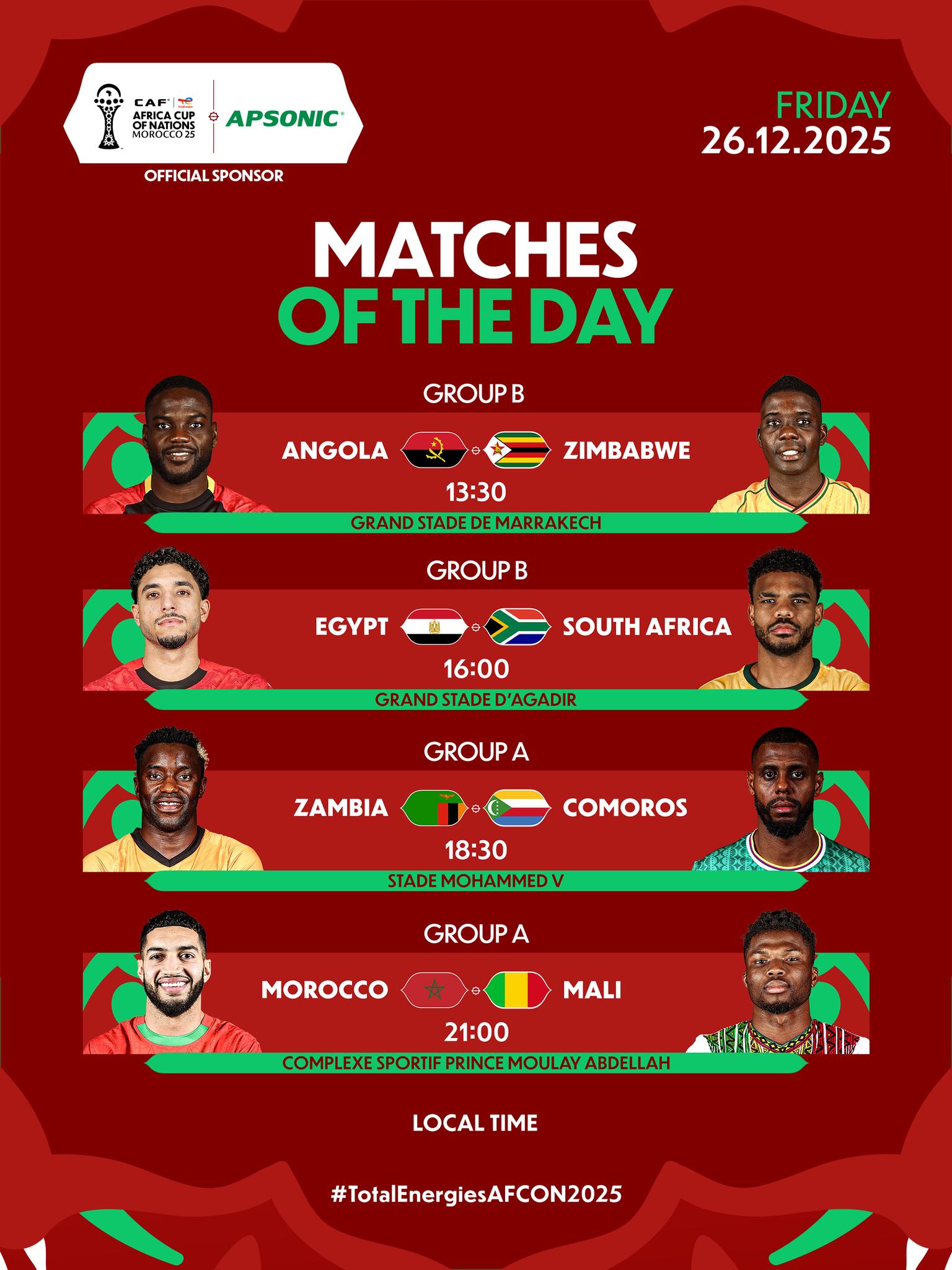 CAN 2025 : l’Égypte s’impose, trois matchs nuls le 26 décembre
